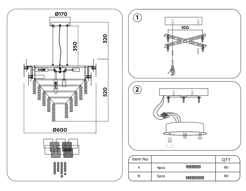 TR5242/9 SL/CL серебро/прозрачный E14/9 max 40W D600*840